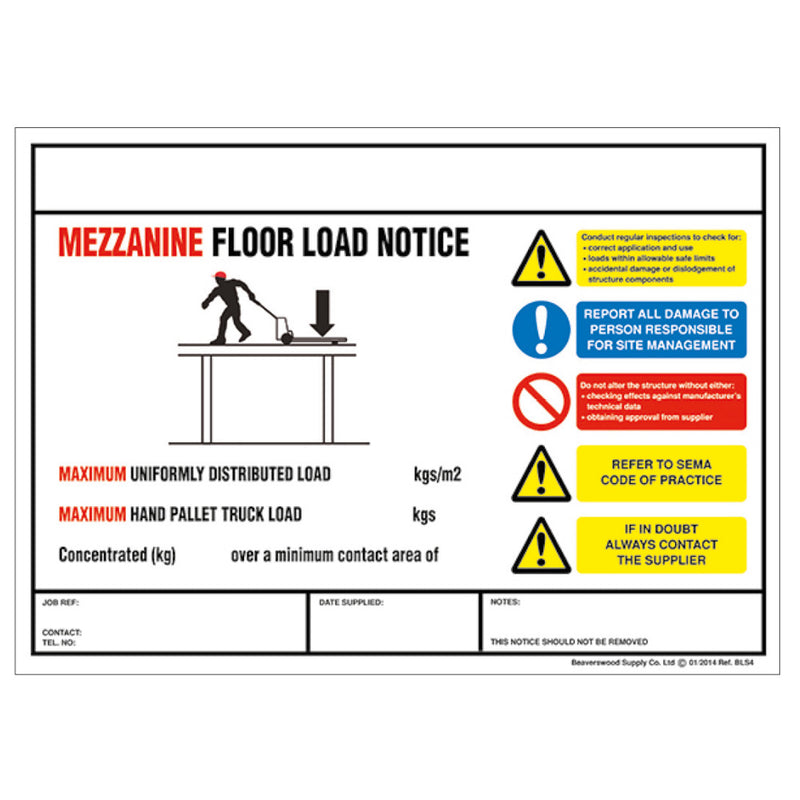 Light Gray Weight Load Notices – PVC
